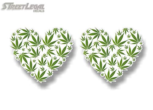 (2) Love Cannabis Heart 4.5" Decals-Street Legal Decals