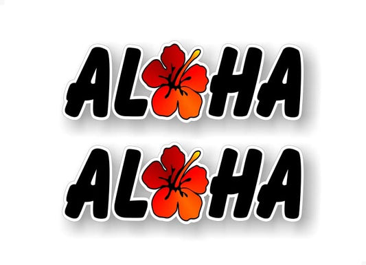 2- 9'' Aloha Hawaii Hibiscus Vinyl Sticker Decals Sun Surf Sand Hawaiian Decal Tiki Party Decor Stickers -Street Legal Decals