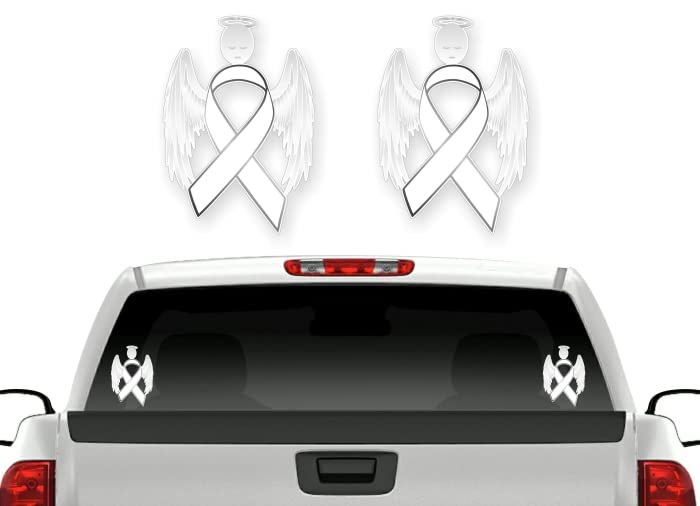 2 Cancer Angel Pink Ribbon Decals Breast Cancer Loss Never Forget Peace Love Vinyl Vehicle Stickers -Street Legal Decals