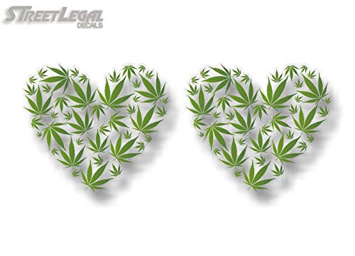 (2) Love Cannabis Heart 4.5" Decals-Street Legal Decals