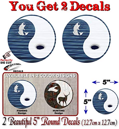 2 YIN YANG 5" Hunting Fishing Decals Pilates MMA Martial Arts Yoga Mat Bag Hunter Fish Boat Vinyl Stickers -Street Legal Decals