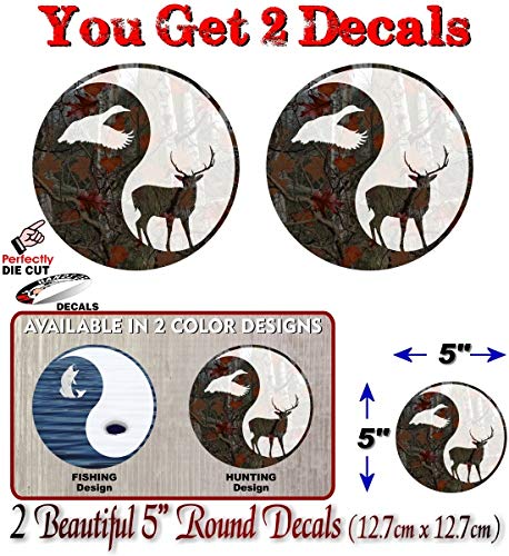2 YIN YANG 5" Hunting Fishing Decals Pilates MMA Martial Arts Yoga Mat Bag Hunter Fish Boat Vinyl Stickers -Street Legal Decals