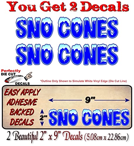 2 SNO Cones 9'' Decals Concession Shave Ice Snow Cone Machine Trailer Stand Menu Board Vinyl Stickers -Street Legal Decals