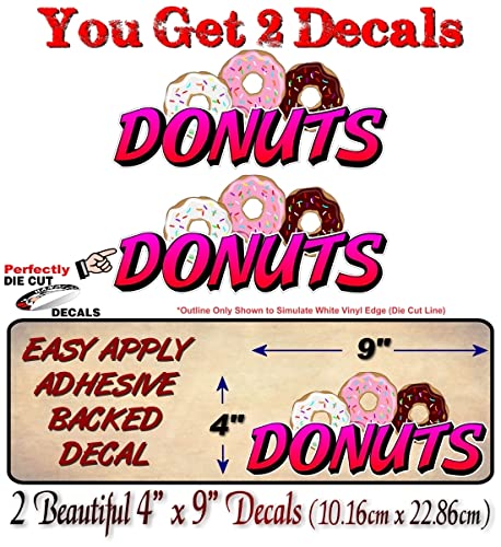 2 Donuts Wording with 3 Iced Donuts 9" Vinyl Decals Donut Wall Coffee Shop Bakery Stickers -Street Legal Decals