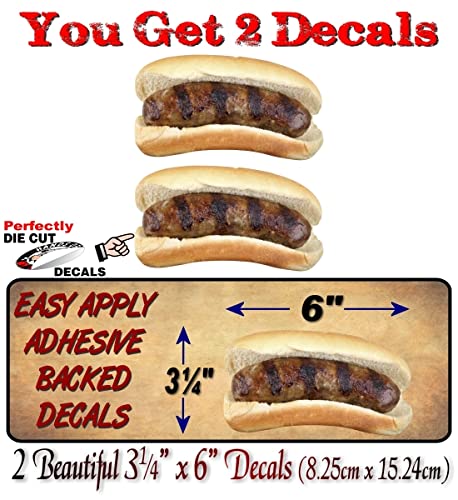 2 Bratwurst Sausage on a Bun 6'' Decals Hot Dog Brat Cart Concession Trailer Menu Board Vinyl Stickers -Street Legal Decals