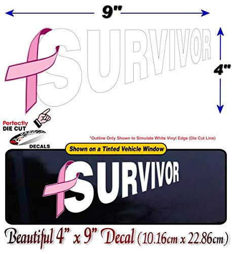 Cancer Survivor Ribbon 9" Decal Survived Breast Cancer Vinyl Vehicle Sticker -Street Legal Decals