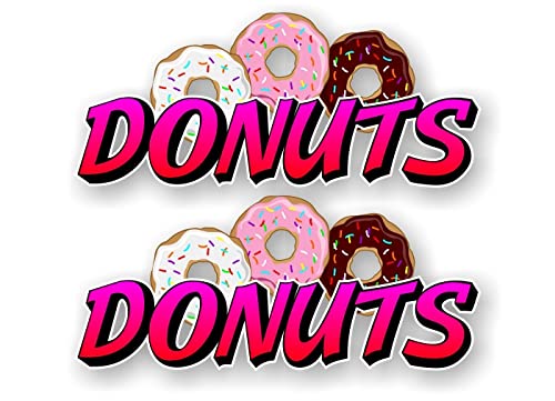 2 Donuts Wording with 3 Iced Donuts 9" Vinyl Decals Donut Wall Coffee Shop Bakery Stickers -Street Legal Decals