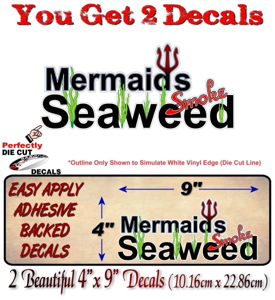 2 Mermaids Smoke Seaweed 9'' Vinyl Decals 4x4 Truck Vehicle Fish Tank Aquarium Glass Stickers -Street Legal Decals