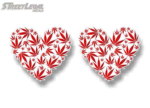 (2) Love Cannabis Heart 4.5" Decals-Street Legal Decals