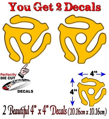 (2) Yellow 45 RPM Record Insert Adapter 4" Decals-Street Legal Decals