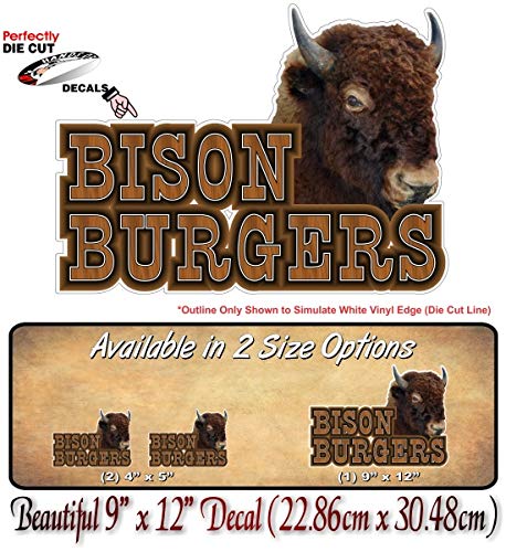 Buffalo Bison Burgers Decals for Butcher Shop Menu Sign Concession Trailer Cart Grocery Counter Wall or Window Stickers -Street Legal Decals