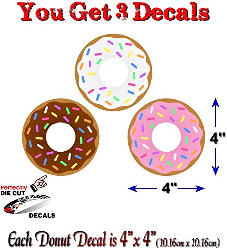 3 Cartoon Donuts 4" Vinyl Decals Donut Shop Coffee Machine Menu Sign Concession Trailer Cart Grocery Gourmet Food Convenience Store Counter Wall or Window Stickers -Street Legal Decals