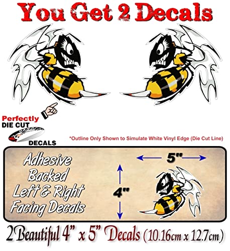 2 'Wicked BEE' Fighting Bee 5" Vinyl Decals 4x4 Off Road Truck Snowmobile Sled Trailer Stickers -Street Legal Decals
