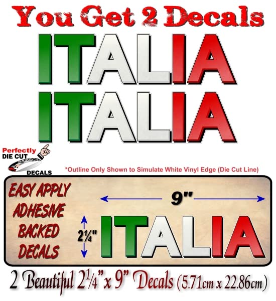 2 Italia Italy Flag Lettering 9'' Decals Beautiful Italian Design Wording Racing Vinyl Stickers -Street Legal Decals