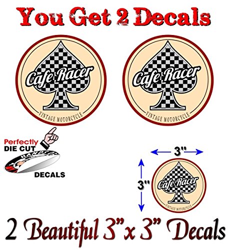 (2) Cafe Racer Checkered Flag Spade Vintage Edition Motorcycle 3" Decals-Street Legal Decals