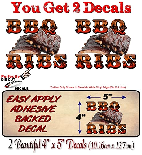 2 BBQ Ribs Decals Meat Butcher Shop, Restaurant, Concession Stand, Store or Concession Trailer Menu Board display Case Sign Stickers -Street Legal Decals
