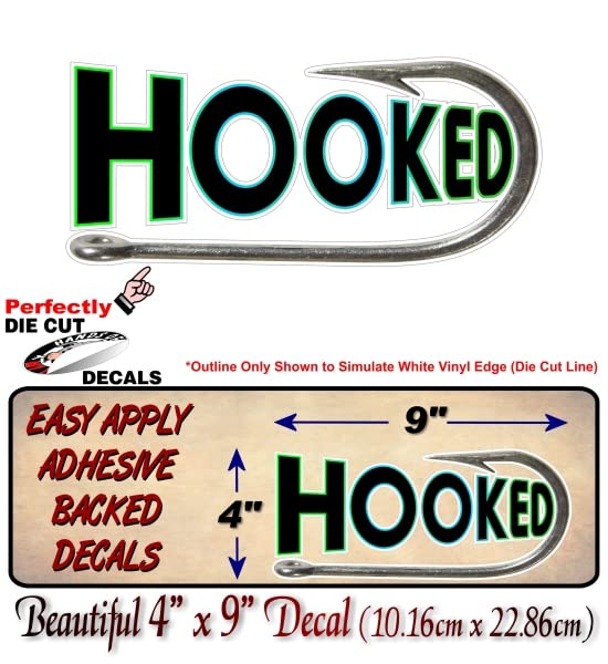 Hooked Fishing Lure 4"x 9" Vinyl Sticker Decal Truck Boat Fish Tackle Box Lures Reels Decals Stickers -Street Legal Decals