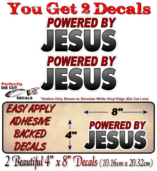 2 Powered by Jesus 8" Vinyl Decals Inspirational Belief Jesus Faith Christian GOD Stickers -Street Legal Decals