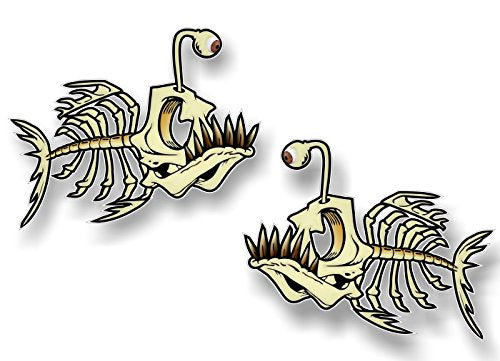 2 - Jurassic Skeleton Fish Vinyl Sticker Decals for Fishing Tacklebox Lures Crankbait Reels Fossil Bones Fish Decal Stickers -Street Legal Decals