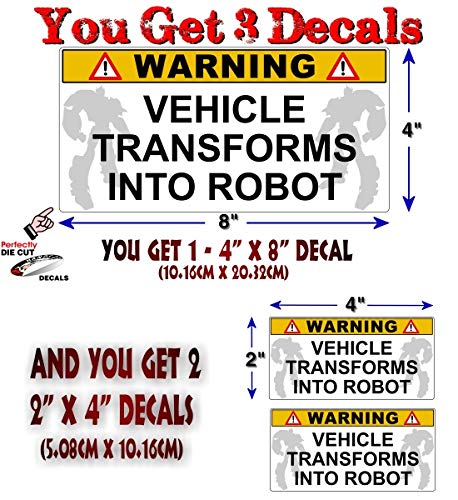 (3) Warning Vehicle Transforms Into Robot Decals-Street Legal Decals