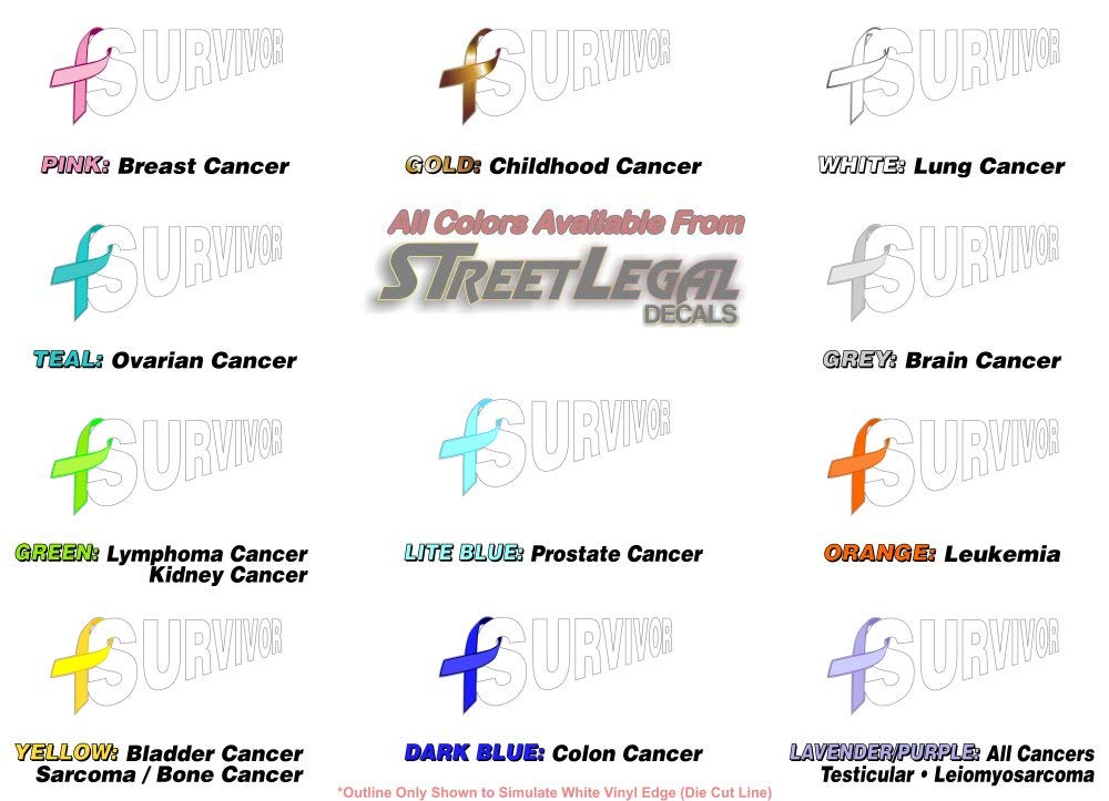 Cancer Survivor Ribbon 9" Decal Survived Breast Cancer Vinyl Vehicle Sticker -Street Legal Decals