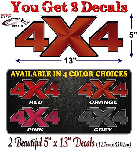 2- 4x4 Spun Metal Print Effect Decals for 4WD AWD Pickup Offroad Highboy Truck Box Off Road Vinyl Stickers -Street Legal Decals