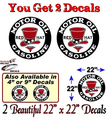 (2) Vintage Red Hat Gasoline Decals-Street Legal Decals
