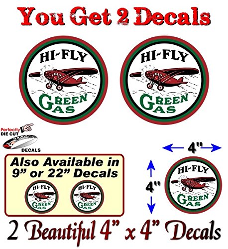 (2) HI-FLY Green Gas Vintage Gas Pump Decals-Street Legal Decals