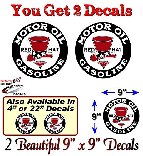 (2) Vintage Red Hat Gasoline Decals-Street Legal Decals