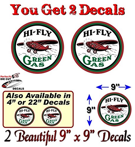 (2) HI-FLY Green Gas Vintage Gas Pump Decals-Street Legal Decals