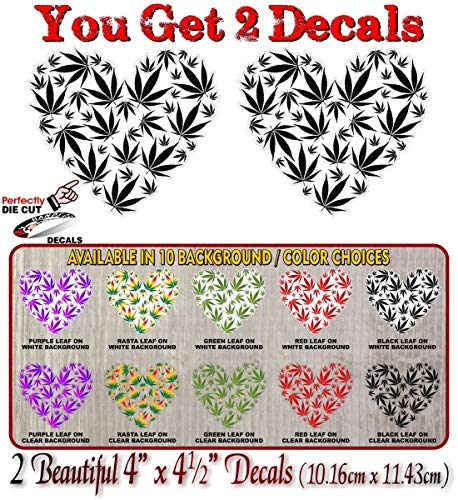 (2) Love Cannabis Heart 4.5" Decals-Street Legal Decals