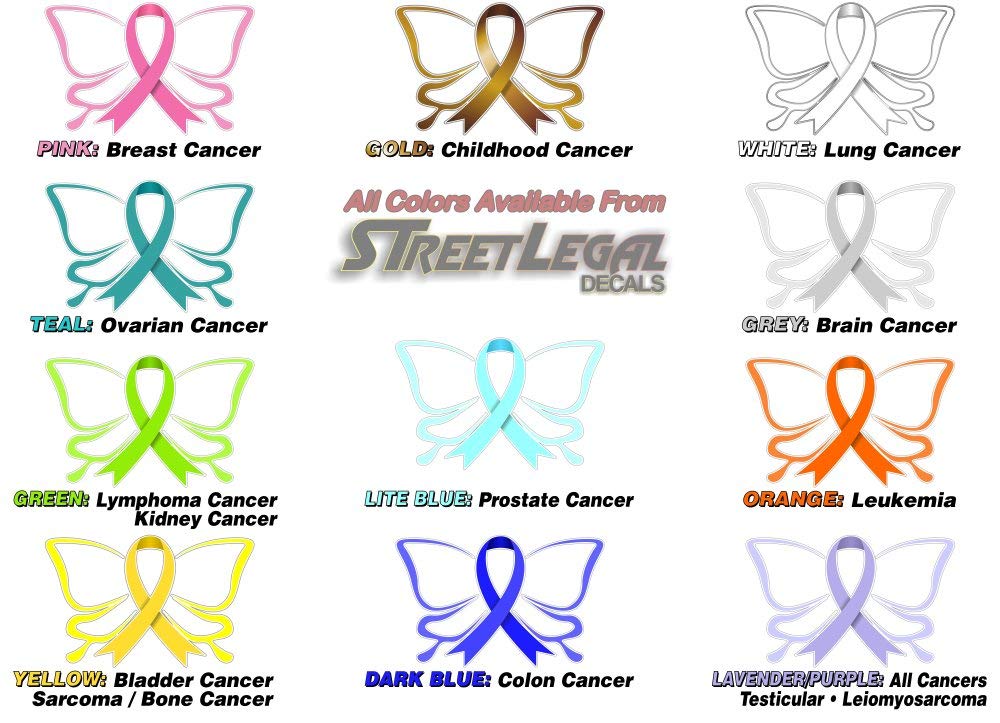 2 Cancer Butterfly Ribbon Decals FCK Kidney Lymphoma Cancer Survivor Gifts Women Men Vinyl Vehicle Sticker -Street Legal Decals