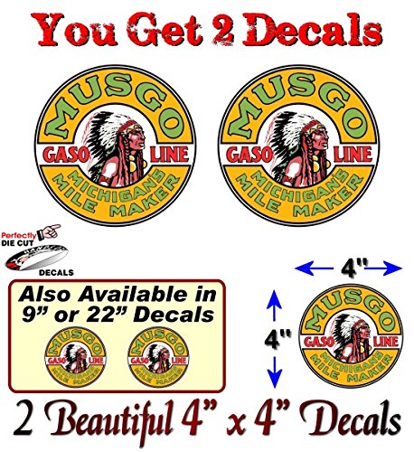 (2) Vintage Musgo Gasoline Antique Gas Pump Decals-Street Legal Decals