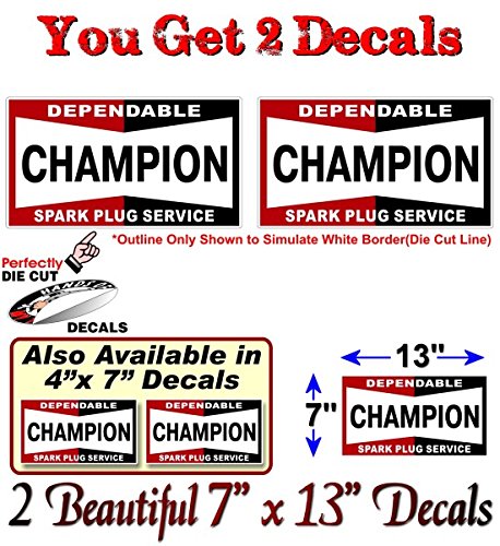 (2) Champion Spark Plug Vintage Decals-Street Legal Decals