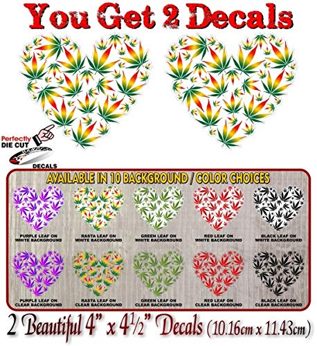(2) Love Cannabis Heart 4.5" Decals-Street Legal Decals