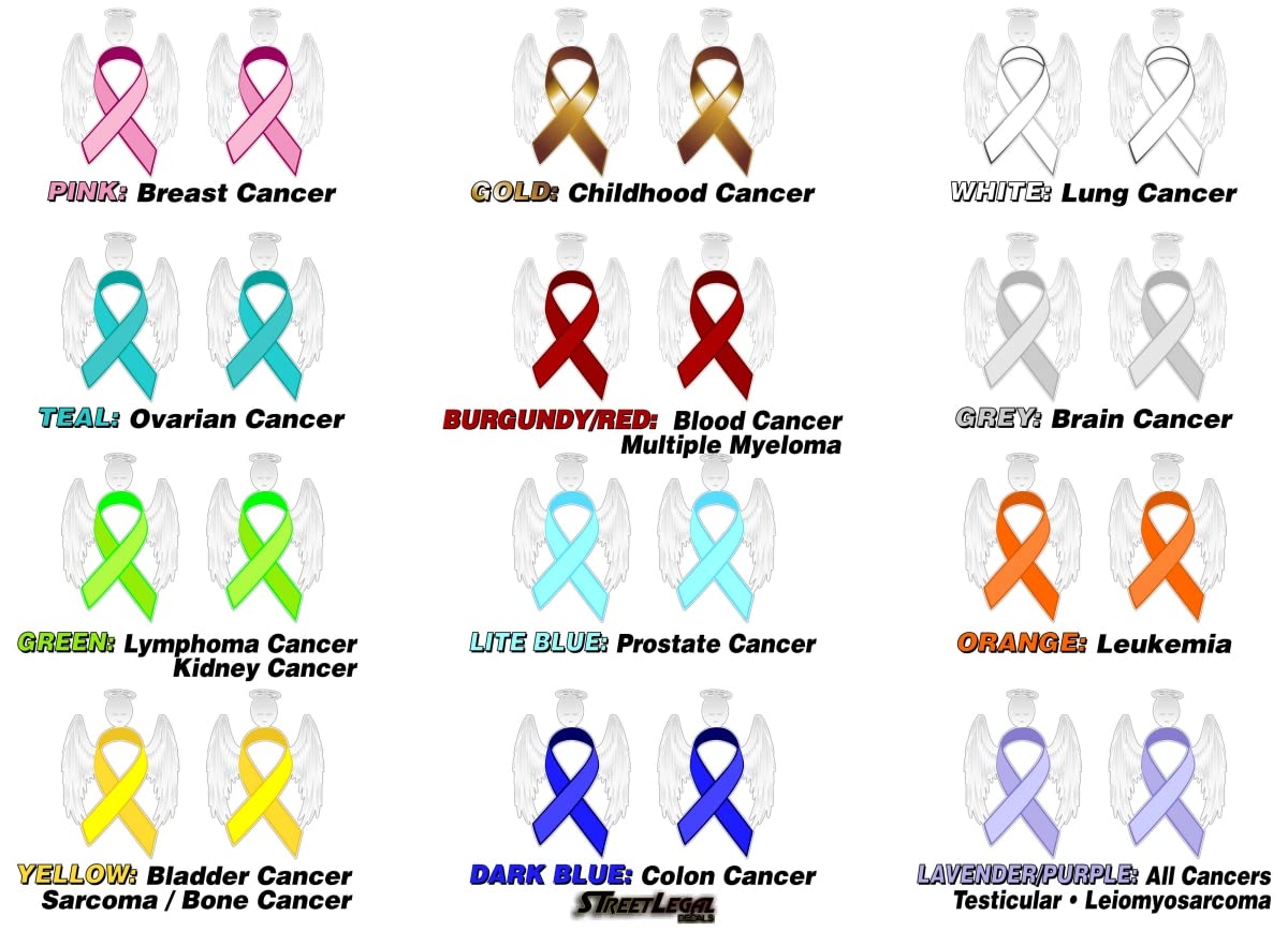 2 Cancer Angel Pink Ribbon Decals Breast Cancer Loss Never Forget Peace Love Vinyl Vehicle Stickers -Street Legal Decals