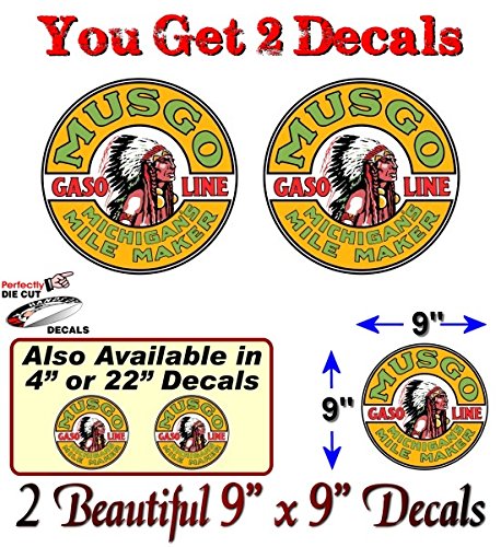 (2) Vintage Musgo Gasoline Antique Gas Pump Decals-Street Legal Decals
