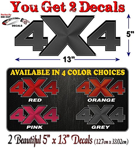 2- 4x4 Spun Metal Print Effect Decals for 4WD AWD Pickup Offroad Highboy Truck Box Off Road Vinyl Stickers -Street Legal Decals