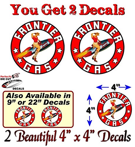 (2) Vintage Frontier Gasoline Pin-up Girl Rocket Rarin' To Go! Decals-Street Legal Decals