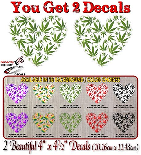 (2) Love Cannabis Heart 4.5" Decals-Street Legal Decals