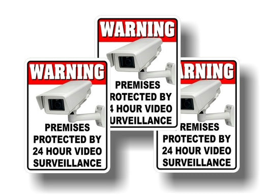 (3) Warning 24 Hour Video Surveillance Decals -Street Legal Decals