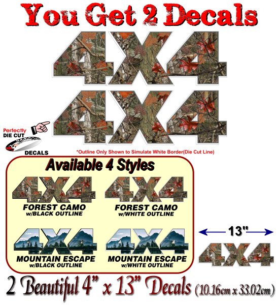 (2) 4x4 Camo 13" Decals -Street Legal Decals