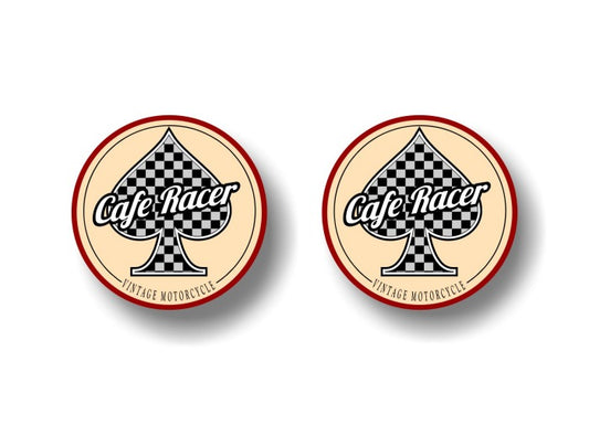 (2) Cafe Racer Checkered Flag Spade Vintage Edition Motorcycle 3" Decals -Street Legal Decals