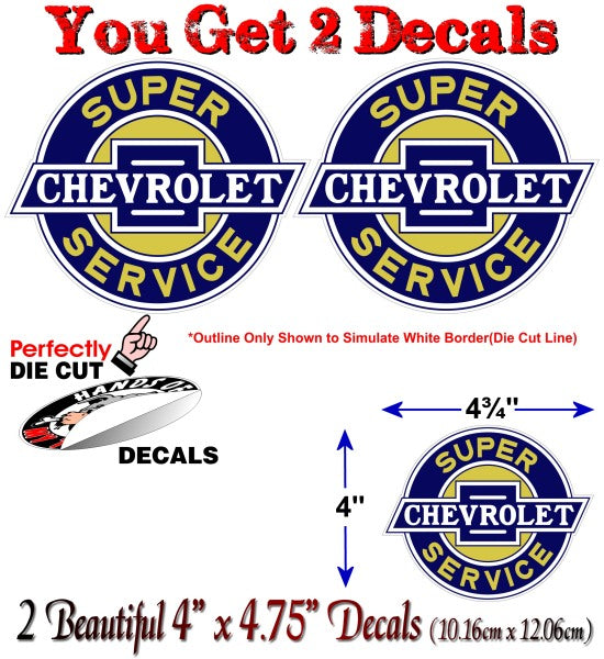 (2) Vintage Super Chevrolet Service Decals-Street Legal Decals