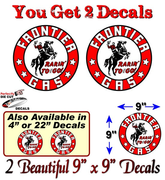 (2) Vintage Frontier Gasoline Horse Rarin' to Go! Gas Pump Decals -Street Legal Decals