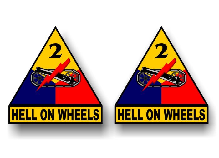 (2) Hell On Wheels 2nd Armored Division 4" Decals -Street Legal Decals