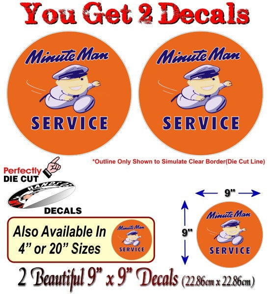 (2) Vintage Minute Man Service Antique Gas Station Decals-Street Legal Decals