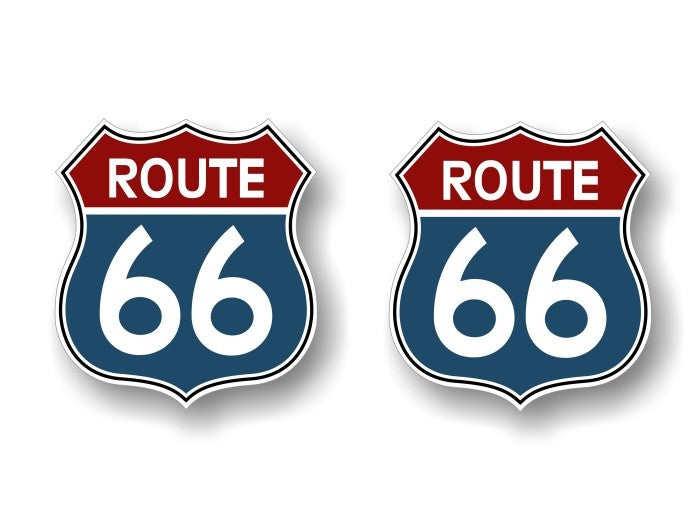 (2) Vintage Route 66 FULL COLOR Highway Sign Decals -Street Legal Decals