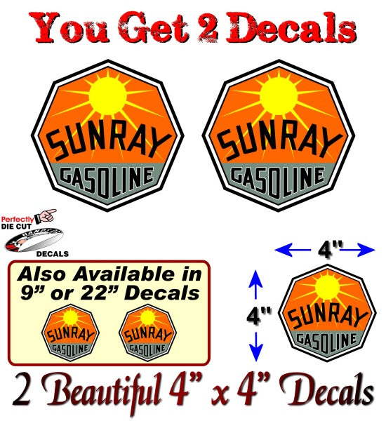 (2) Vintage Sunray Gasoline Decals-Street Legal Decals