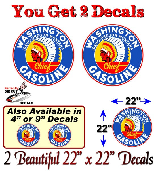 (2) Vintage Washington Chief Gasoline Decals -Street Legal Decals